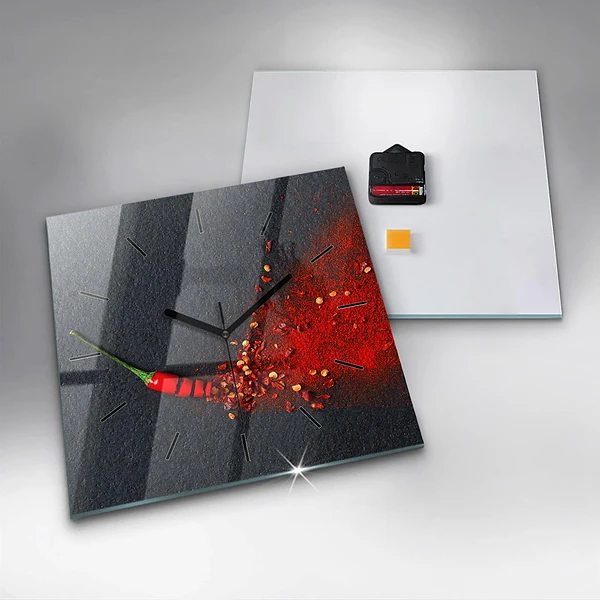 Wanduhr quadratisch mit motiv Roter Pfeffer als Gewürz