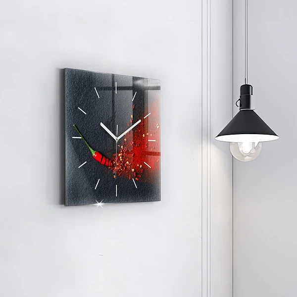 Wanduhr quadratisch mit motiv Roter Pfeffer als Gewürz