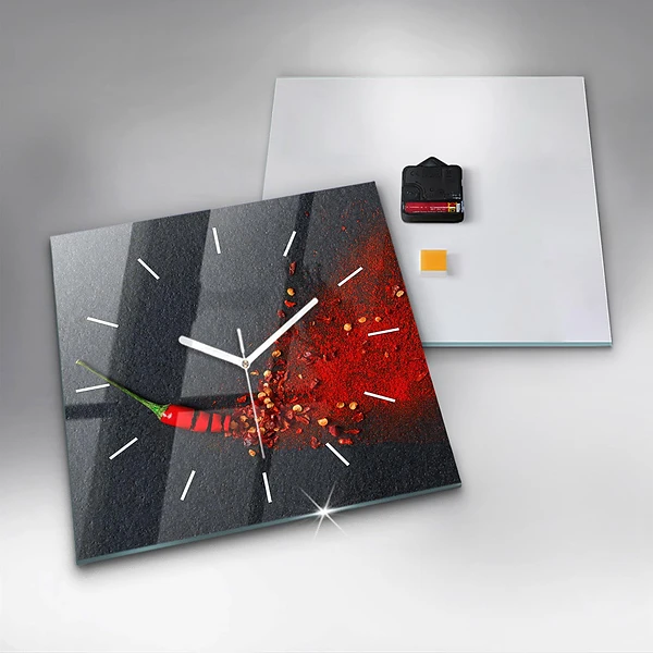 Wanduhr quadratisch mit motiv Roter Pfeffer als Gewürz