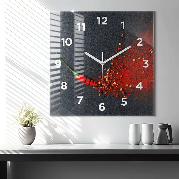 Wanduhr quadratisch mit motiv Roter Pfeffer als Gewürz