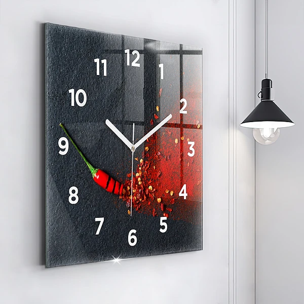 Wanduhr quadratisch mit motiv Roter Pfeffer als Gewürz