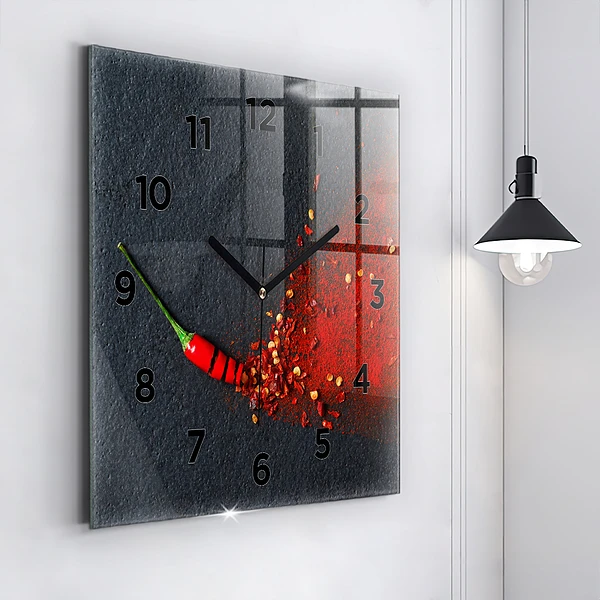 Wanduhr quadratisch mit motiv Roter Pfeffer als Gewürz