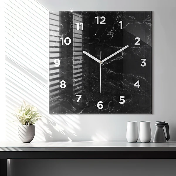 Wanduhr modern quadratisch Schwarze Murmel
