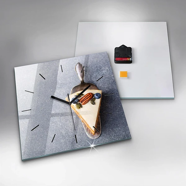 Wanduhr quadratisch mit motiv Ein Stück Kuchen