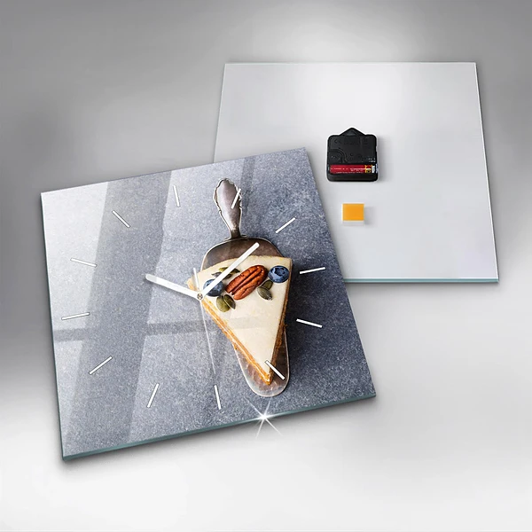 Wanduhr quadratisch mit motiv Ein Stück Kuchen