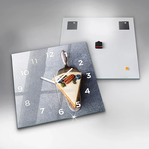 Wanduhr quadratisch mit motiv Ein Stück Kuchen