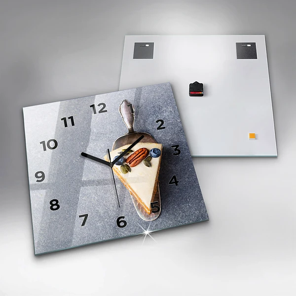 Wanduhr quadratisch mit motiv Ein Stück Kuchen