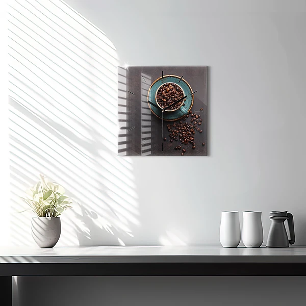 Wanduhr quadratisch mit motiv Tasse Kaffee