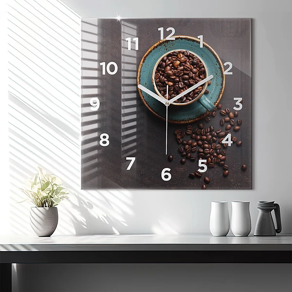 Wanduhr quadratisch mit motiv Tasse Kaffee