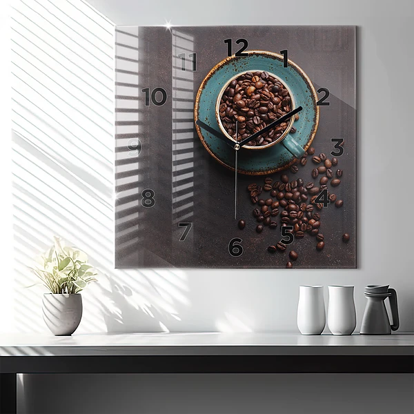 Wanduhr quadratisch mit motiv Tasse Kaffee