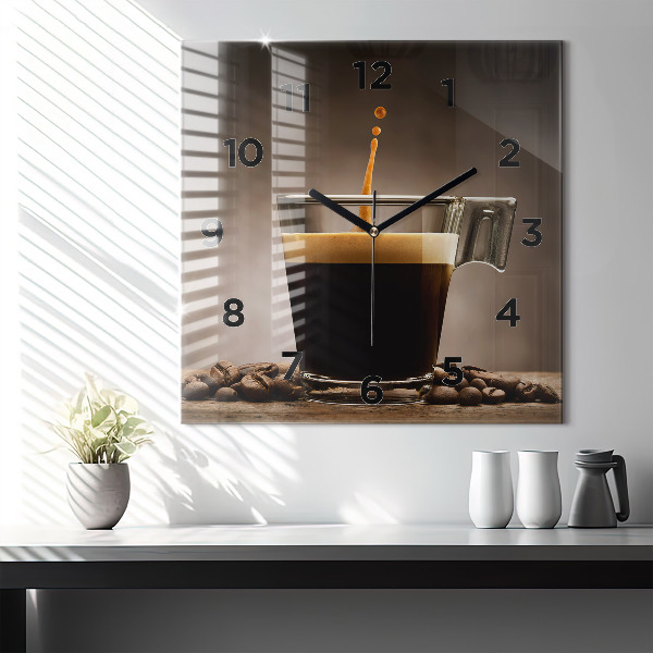 Wanduhr modern quadratisch Becher mit Kaffee