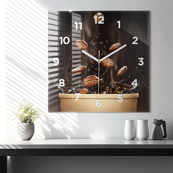 Wanduhr modern quadratisch Heißer Kaffee