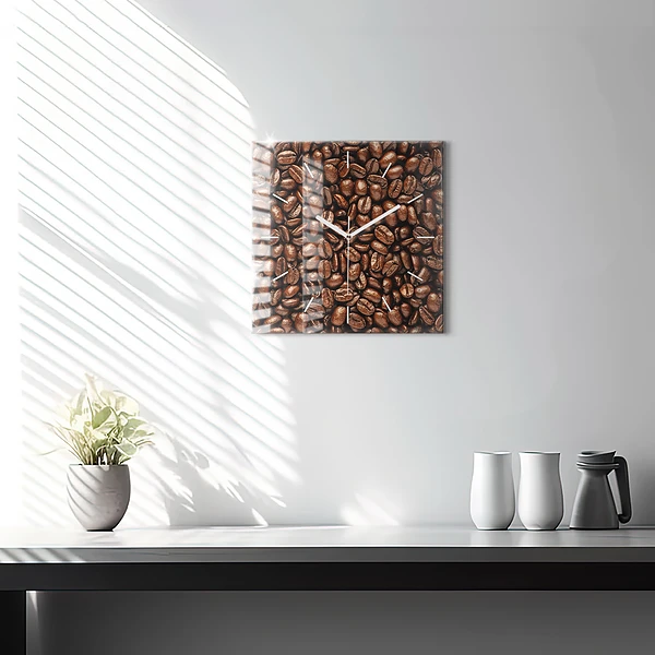 Wanduhr quadratisch Kaffeebohnen