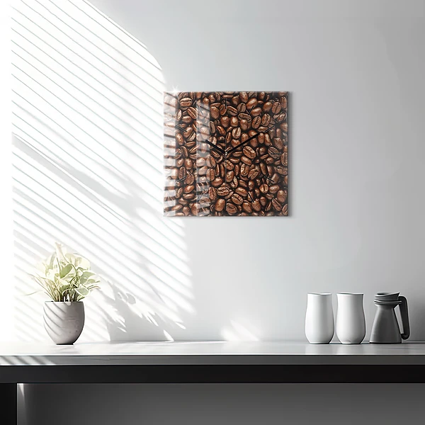 Wanduhr quadratisch Kaffeebohnen