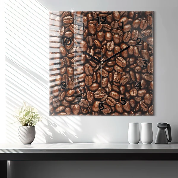 Wanduhr quadratisch Kaffeebohnen