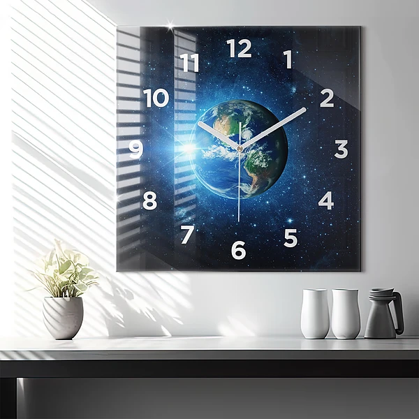 Wanduhr quadratisch Erde und die Galaxie - NASA