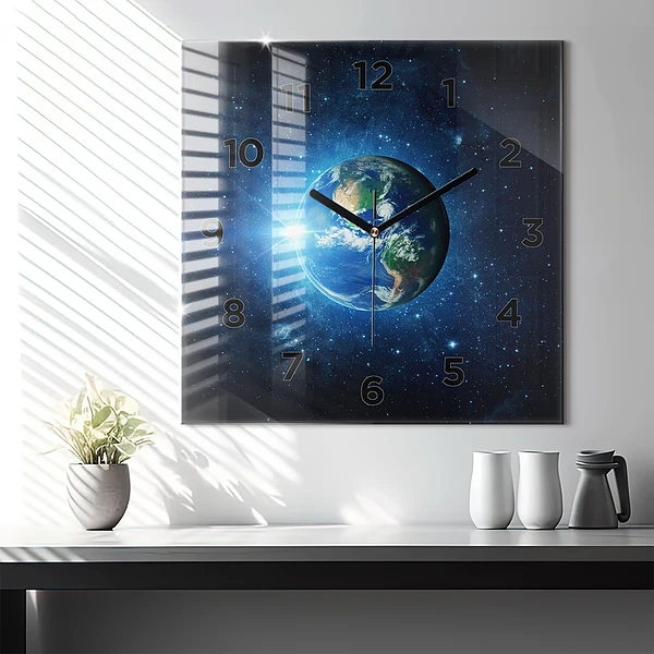 Wanduhr quadratisch Erde und die Galaxie - NASA