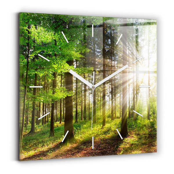 Wanduhr quadratisch mit motiv Sonnenaufgang im Wald