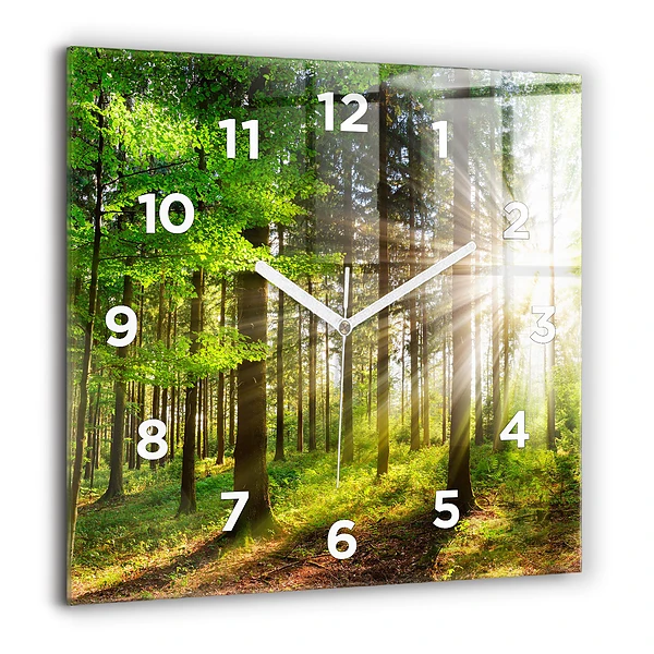 Wanduhr quadratisch mit motiv Sonnenaufgang im Wald