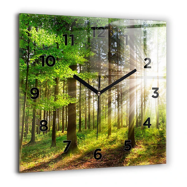 Wanduhr quadratisch mit motiv Sonnenaufgang im Wald