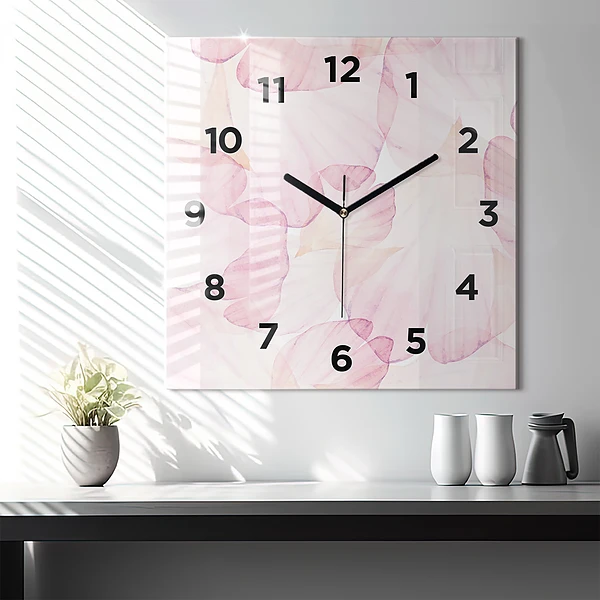 Wanduhr quadratisch mit motiv Aquarellierte Blütenblätter