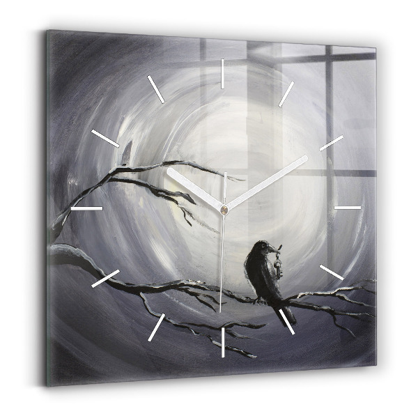 Wanduhr quadratisch mit motiv Rabe im Mondlicht