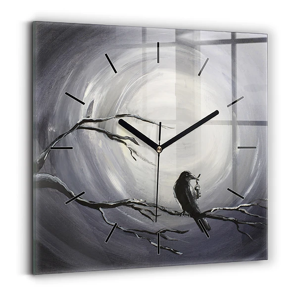 Wanduhr quadratisch mit motiv Rabe im Mondlicht