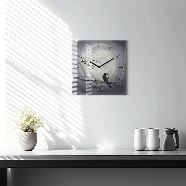 Wanduhr quadratisch mit motiv Rabe im Mondlicht