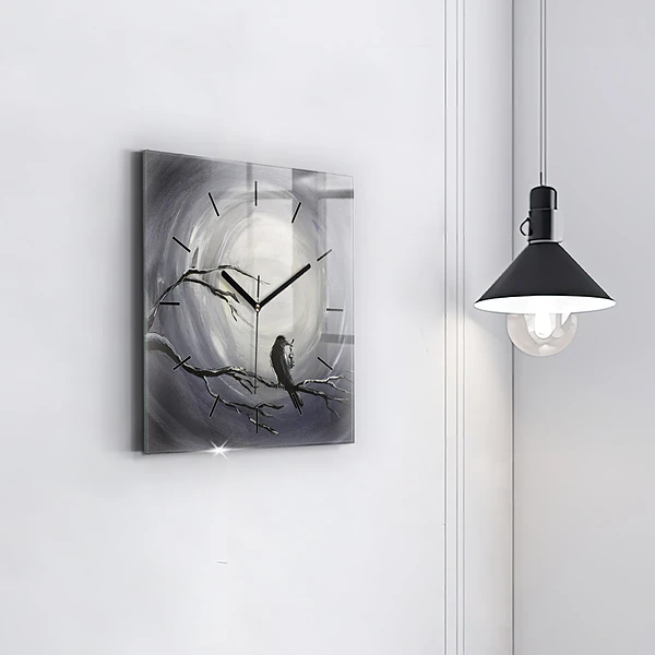 Wanduhr quadratisch mit motiv Rabe im Mondlicht