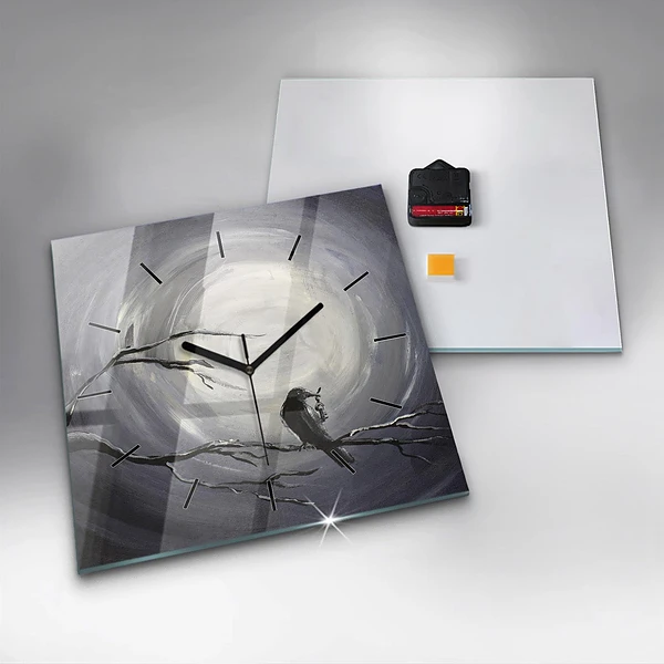 Wanduhr quadratisch mit motiv Rabe im Mondlicht