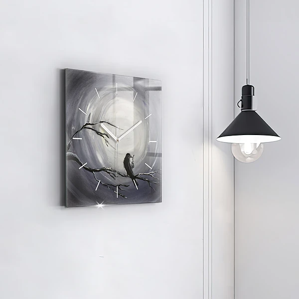 Wanduhr quadratisch mit motiv Rabe im Mondlicht