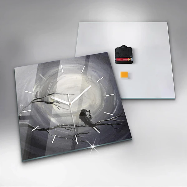 Wanduhr quadratisch mit motiv Rabe im Mondlicht