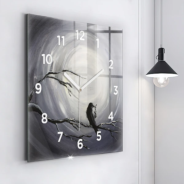 Wanduhr quadratisch mit motiv Rabe im Mondlicht