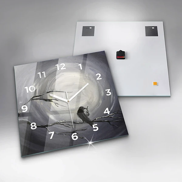 Wanduhr quadratisch mit motiv Rabe im Mondlicht