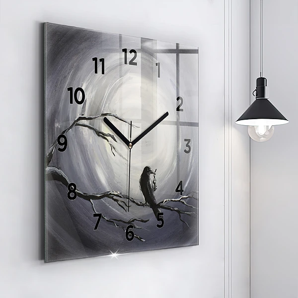 Wanduhr quadratisch mit motiv Rabe im Mondlicht