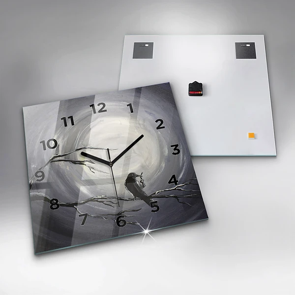 Wanduhr quadratisch mit motiv Rabe im Mondlicht