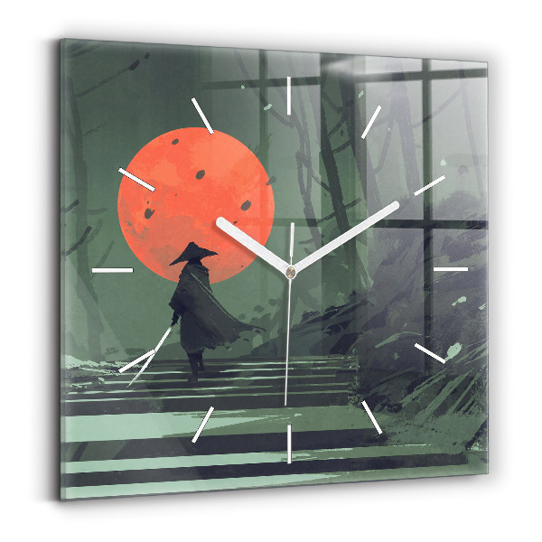 Wanduhr quadratisch mit motiv Samurai im Wald