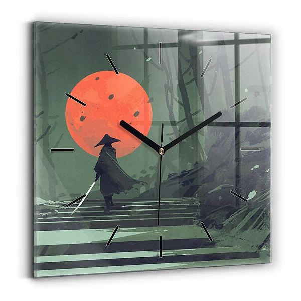Wanduhr quadratisch mit motiv Samurai im Wald