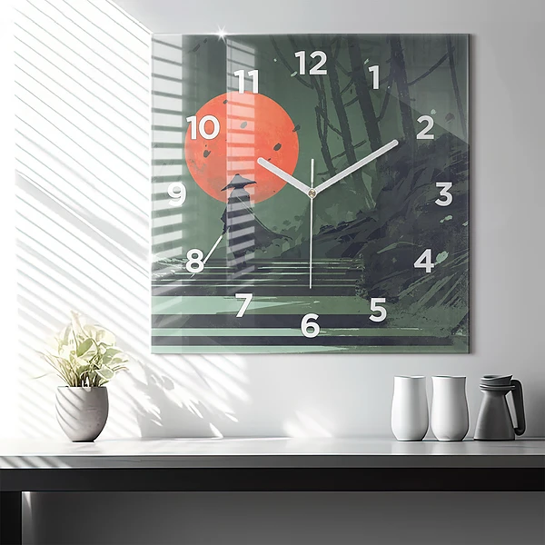 Wanduhr quadratisch mit motiv Samurai im Wald