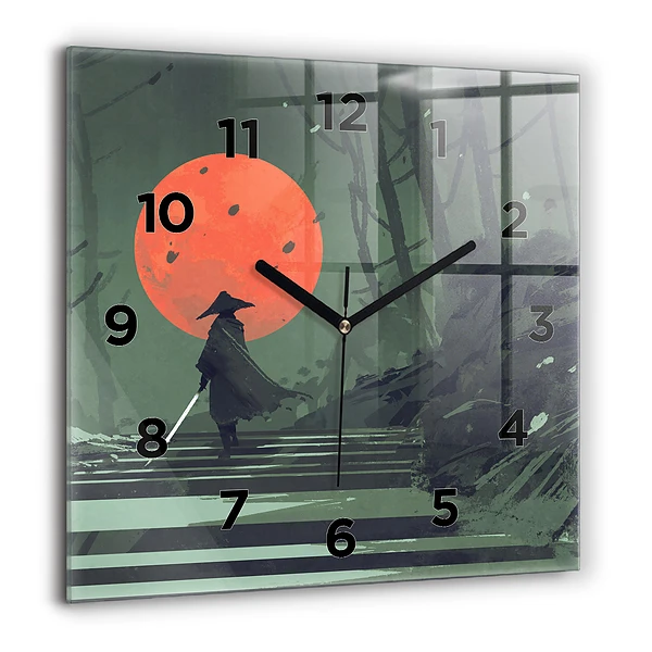 Wanduhr quadratisch mit motiv Samurai im Wald