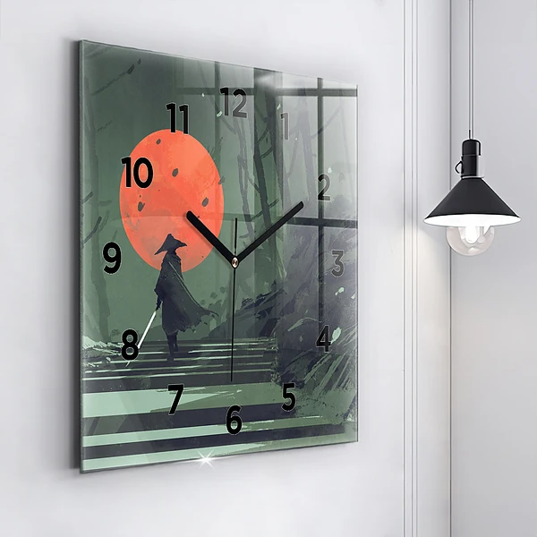 Wanduhr quadratisch mit motiv Samurai im Wald