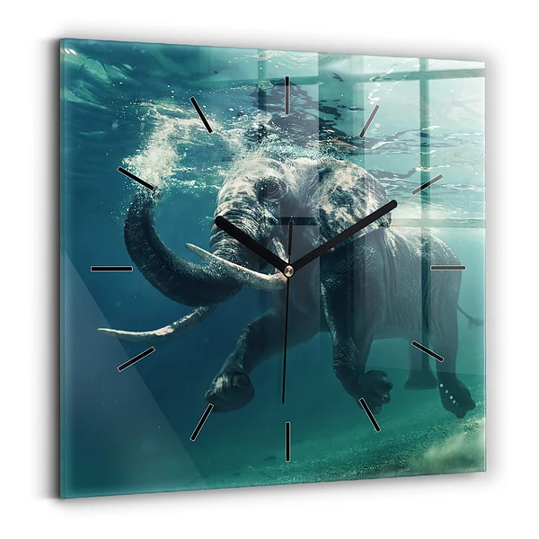 Wanduhr quadratisch mit motiv Schwimmender Elefant im Ozean