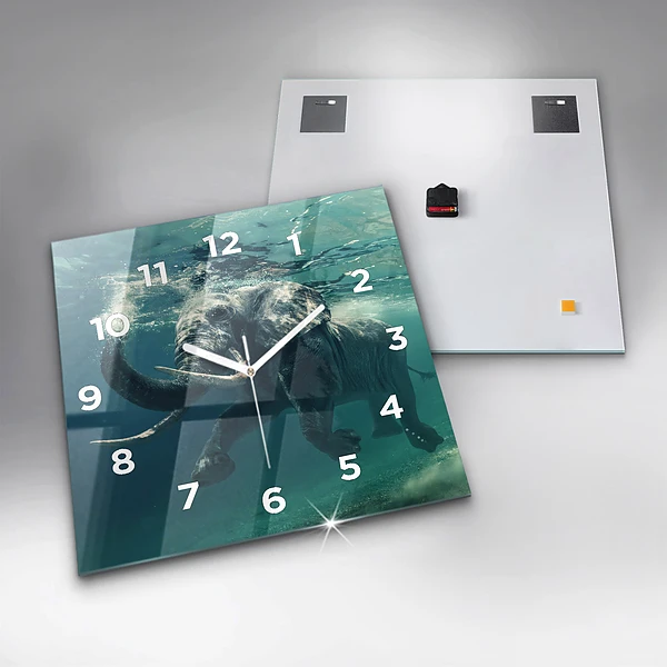 Wanduhr quadratisch mit motiv Schwimmender Elefant im Ozean