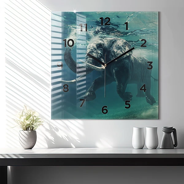 Wanduhr quadratisch mit motiv Schwimmender Elefant im Ozean