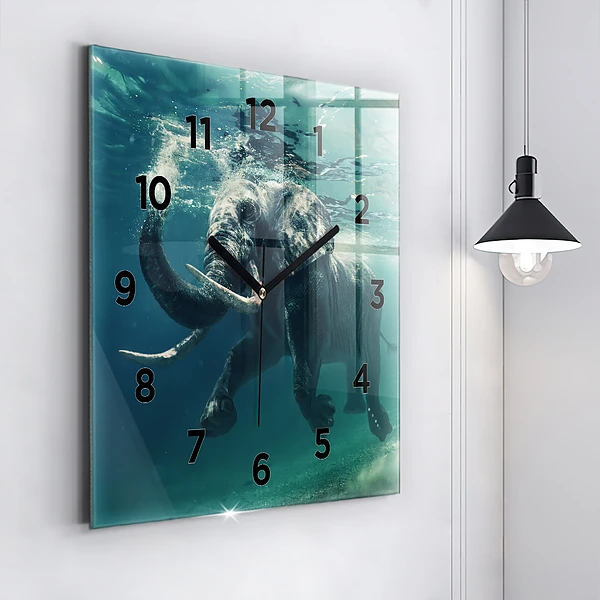 Wanduhr quadratisch mit motiv Schwimmender Elefant im Ozean