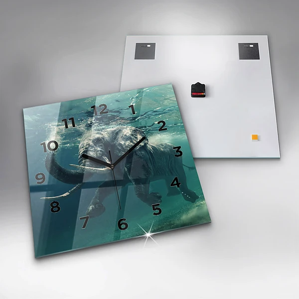 Wanduhr quadratisch mit motiv Schwimmender Elefant im Ozean
