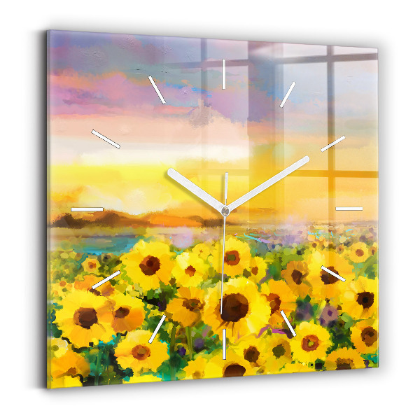Wanduhr quadratisch mit motiv Feld mit Sonnenblumen