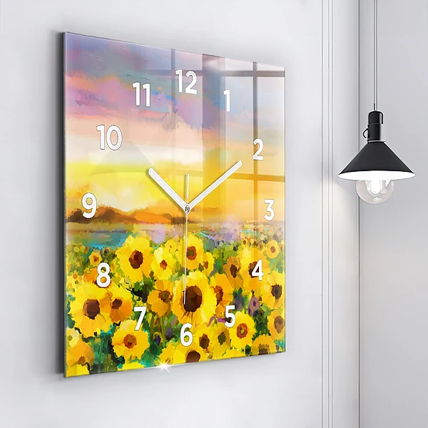 Wanduhr quadratisch mit motiv Feld mit Sonnenblumen