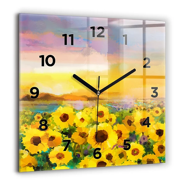 Wanduhr quadratisch mit motiv Feld mit Sonnenblumen
