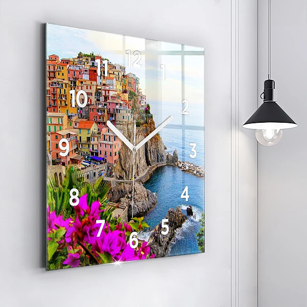 Wanduhr quadratisch mit motiv Cinque Terre Küste